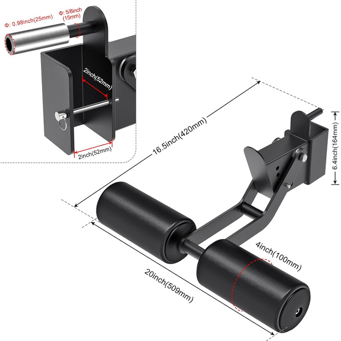 Стійка для присідань з розгинанням ніг SELEWARE для силової стійки 2x2 або 3x3 з отвором 5/8&quot або 1&quot Регульована насадка для тренажера великогомілкових м&39язів живота зі шкіряною поверхнею для тренувань у домашньому спортзалі для стійки 3x3 з отв