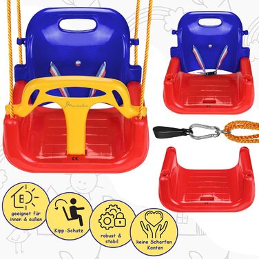 Дитячі гойдалки Montafox дитячі гойдалки 3 в 1 регульовані зростаючі дитячі гойдалки зі спинкою на ременях, колір різнокольорові р