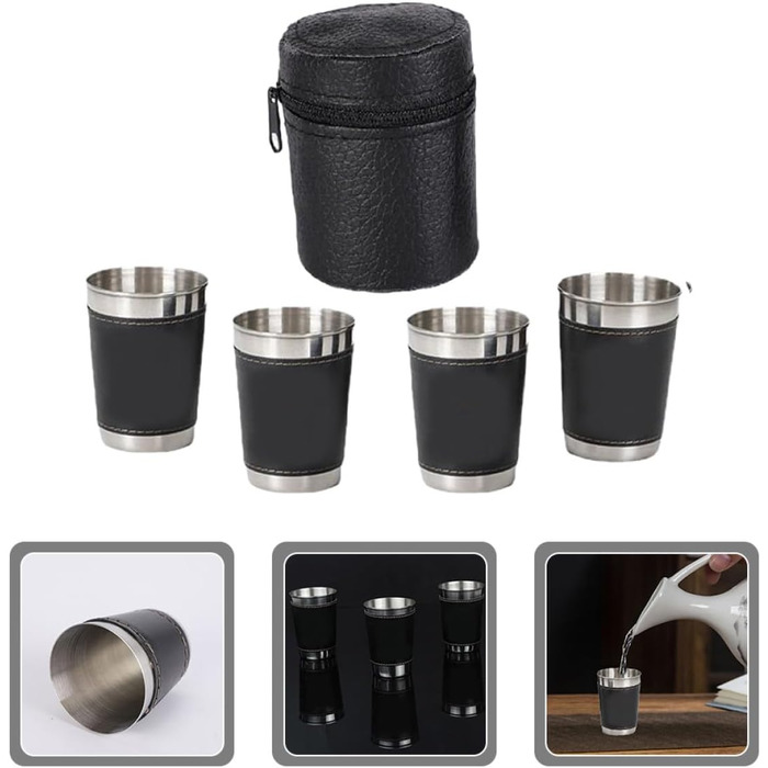 Маленькі чарки з нержавіючої сталі об&39ємом 70 мл з футляром для перенесення, портативні келихи для вина в поході, ударостійкі металеві чашки для подорожей на природі та пікніків
