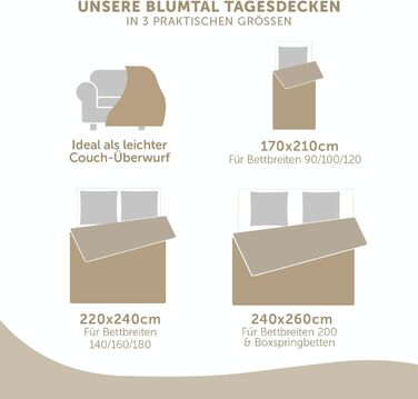 Покривало Blumtal 220x240 см - Сертифіковане Oeko-TEX покривало 220x240 см - підходить як покривало для ліжка розміром 140x200 / 160x200 / 180x200 (розміри ліжка) - захисне покривало для дивана - покривало бежевий пісочний 220x240 см