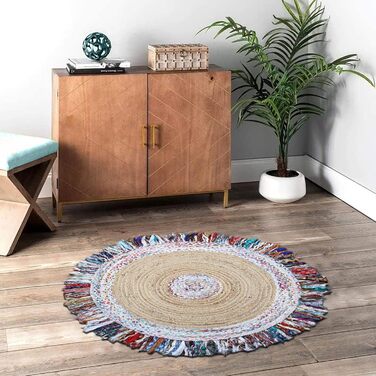 Індійський круглий килим ручної роботи CASAVANI, 12 різнокольорових кіл, килим кілім, натуральна китиця, бавовна чінді, джутовий к
