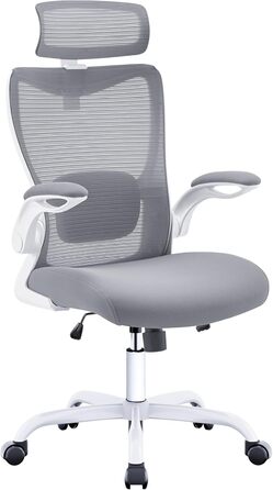 Ергономічне офісне крісло ACMELIFE, стілець для роботи зі складними підлокітниками, комп&39ютерне крісло, комп&39ютерне крісло з регульованим підголівником та поперековою опорою, крісло керівника, регульована висота, функція гойдання, до 150 кг, сірий
