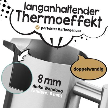 Френч-прес з нержавіючої сталі Morgenheld на 6 чашок 1000 мл Металевий кавовий прес індукційний підходить 1 л термовакуумний глечик кавоварка з подвійною стінкою 1000 мл (5 чашок)