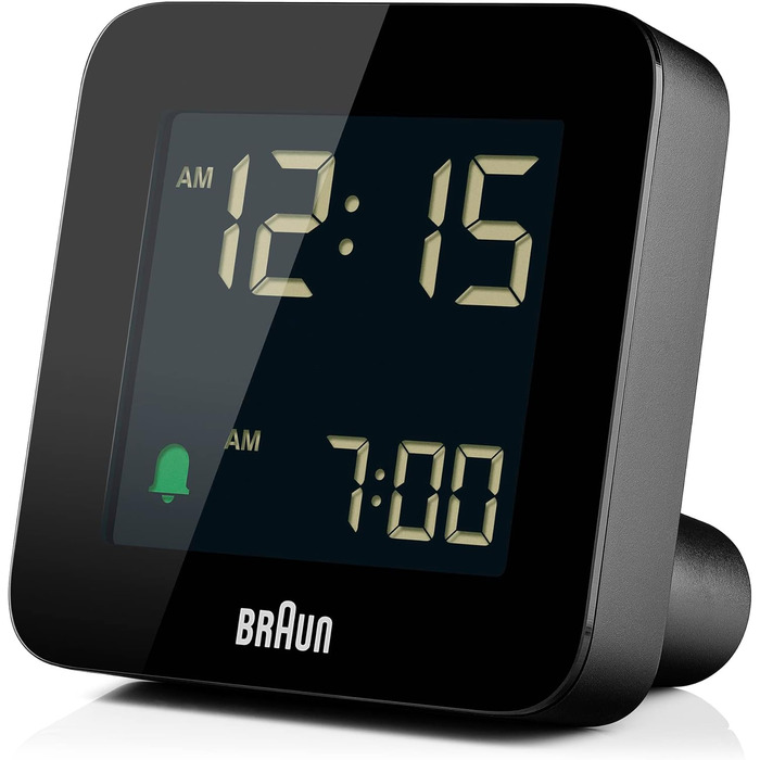 Цифровий будильник Braun з функцією повтору, негативним РК-дисплеєм, функцією швидкого налаштування, будильником Crescendo чорного кольору, модель BC09B. 1 упаковка