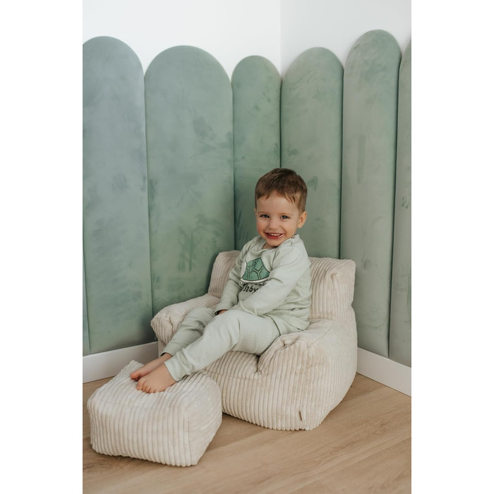 Дитяче крісло Gutekissen з підніжкою М&39яке крісло-шезлонг з тканини Lincoln Зручні сидіння для дитячих кімнат (кремовий Lincoln)