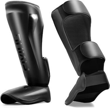 Щитки для гомілок FIVING MMA для бойових мистецтв мякі, регульовані щитки для тайського боксу із захистом підйому стопи, підходять для тренувань та спарингів з тхеквондо/змішаних бойових мистецтв, розмір M, чорні