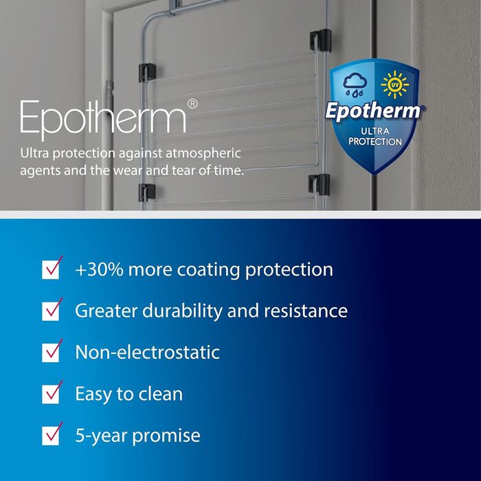 Сушарка для білизни Metaltex Gale над дверима, сіра з покриттям Epotherm, 3,5 x 58 x 87 см, для сушіння білизни в душовій кабіні