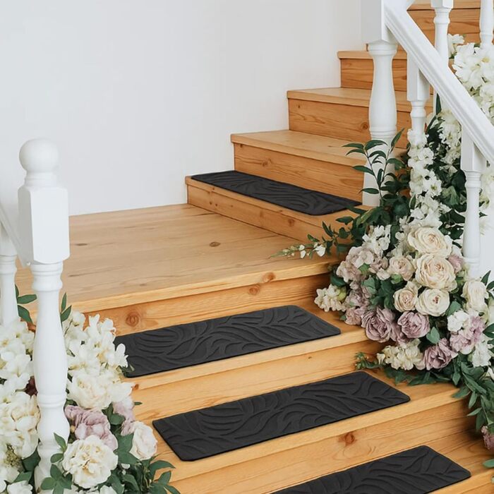 Самоклеючих килимків для сходів 76x20 см для дерев&39яних сходів - протиковзкий килимок для сходів - повстяні самоклеючі сходинки для використання всередині приміщень (чорні), 15