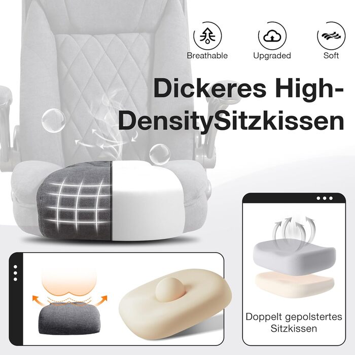 Ергономічне офісне крісло, вантажопідйомність 180 кг, письмове крісло з високою спинкою та широким сидінням, відкидні підлокітники, комп&39ютерне крісло для офісу, дому та ігор, темно-сіре