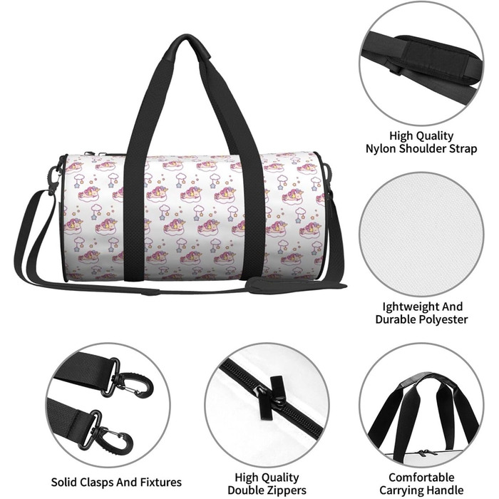 Спортивна сумка для подорожей, з дизайном Хмарка та Єдиноріг, для ночівлі, Чорна, Універсальний розмір