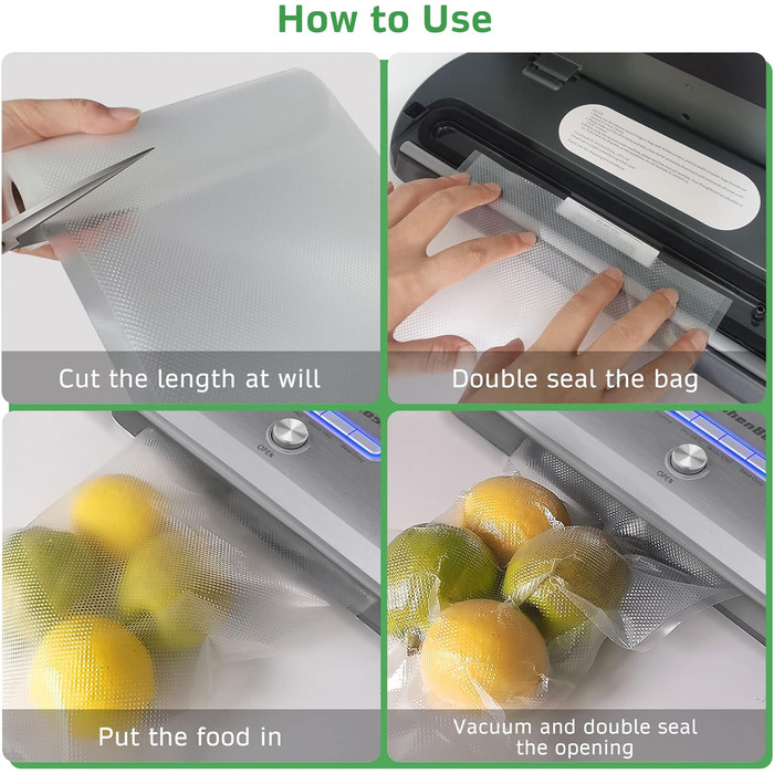 Вакуумний пакувальник KitchenBoss 6 рулонів 20/28 x 300 см вакуумна пакувальна плівка для вакуумного пакувальника та су-віду, рулони вакуумної плівки без BPA, вакуумний пакувальний пакет із захистом від кип'ятіння, вакуумний пакет для їжі багаторазовий 20