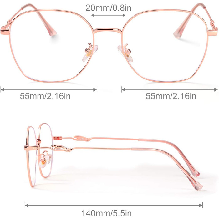 Окуляри SaNgaiMEi, окуляри проти синього світла, окуляри для компютера, окуляри з металевою оправою, що відпускаються за рецептом, компютерні ігри bluelight, окуляри з фільтром синього світла, блакитне світло (оправа з рожевого золота)