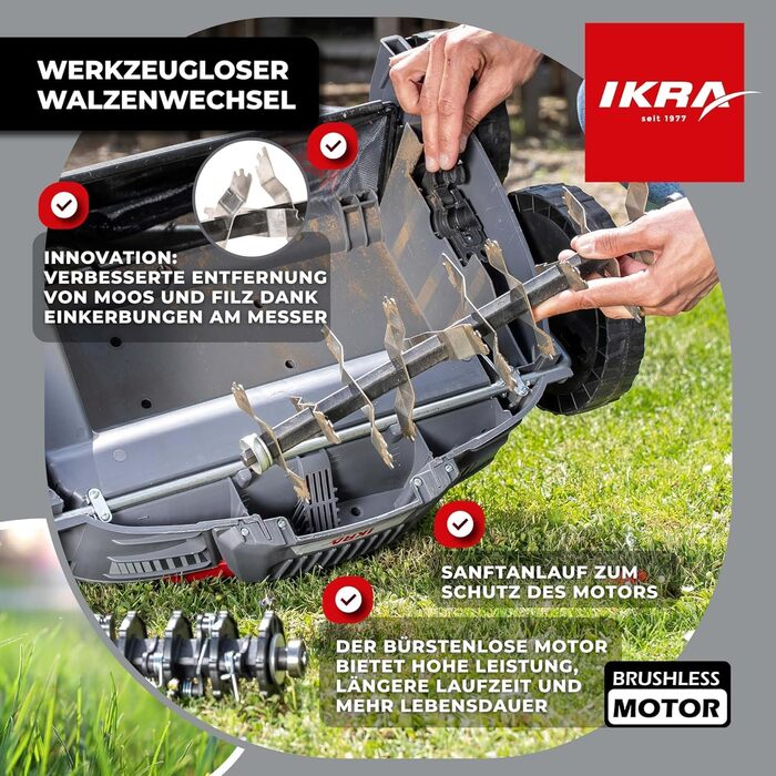 В-1 Аератор-Вертикуттер-Скарифікатор 36В IB-SR 36, мішок для збору трави 45л, ширина захвату 36см, без акумулятора та зарядного пристрою, сумісний з Bosch, 3-