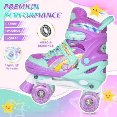 Роликові ковзани Nattork для дівчаток, регульовані у 4 напрямках, райдужні роликові ковзани найкращий подарунок на день народження для занять спортом на свіжому повітрі, розмір S (27-31 EU / 175-200 MM), бензиновий колір