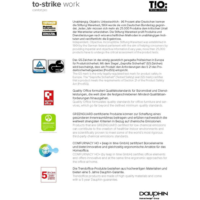 Переможець тесту Stiftung Warentest, ергономічне офісне крісло з 4D-підлокітниками, регульованою по висоті спинкою, від Dauphin (чорне), 9248