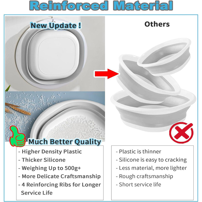 Складана чаша для миття посуду, 5 л, портативний умивальник, силіконовий пластиковий кошик, багатофункціональний туристичний умивальник, кемпінгова раковина, компактна складна ванна (сіра) 5 л Сірий