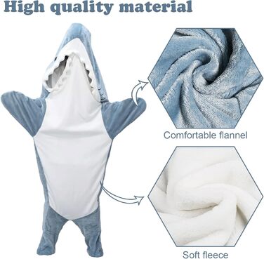 Ковдра з акулою для дорослих - ковдра з акулою, яку можна носити, затишна фланелева ковдра з акулою, затишна піжама, один розмір, худі з акулою - супер м&39яка та затишна