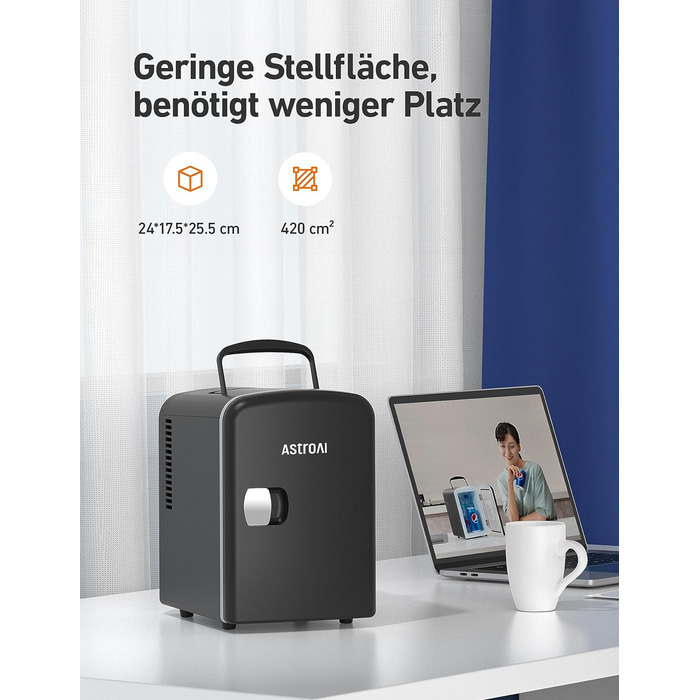 Міні-холодильник AstroAI 4 л, Маленький холодильник для косметики та напоїв, Міні-холодильники на 220В AC/12В DC для авто, офісів,
