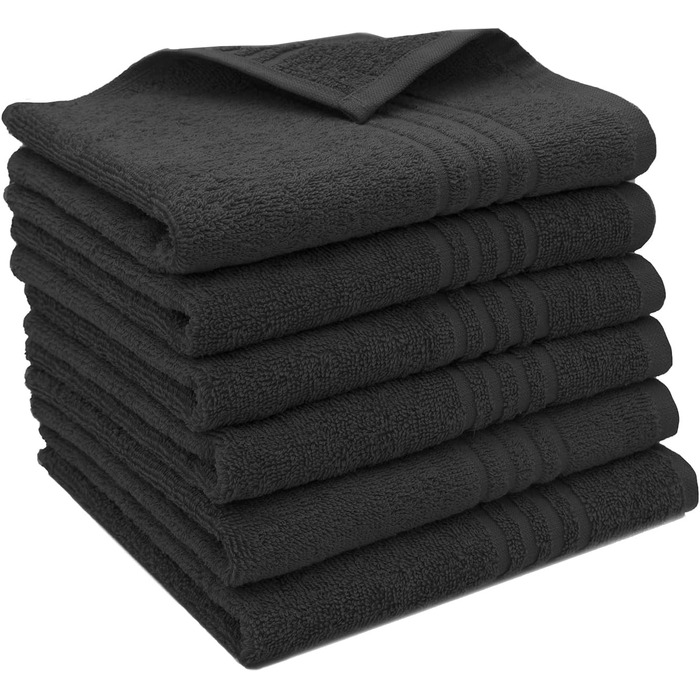Набір ZOLLNER з 6 гостьових рушників розміром 40x60 см - сильно поглинаючі гостьові рушники чорного кольору - з практичною вішалко