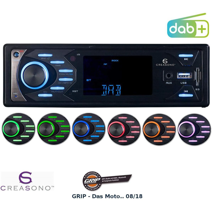 Автомагнітола Creasono MP3 з DAB, Bluetooth і функцією гучного зв'язку, USB, SD, 4x45W