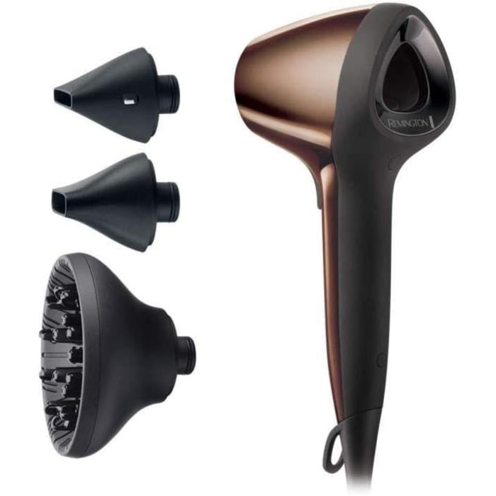 Фен Remington Ionen Air3D bronze легкий та збалансований з інноваційним 3D-потоком повітря (швидкість 110 км/год, 3 температурні та 2 ступені обдуву, 2 насадки-концентратори дифузор) D7777