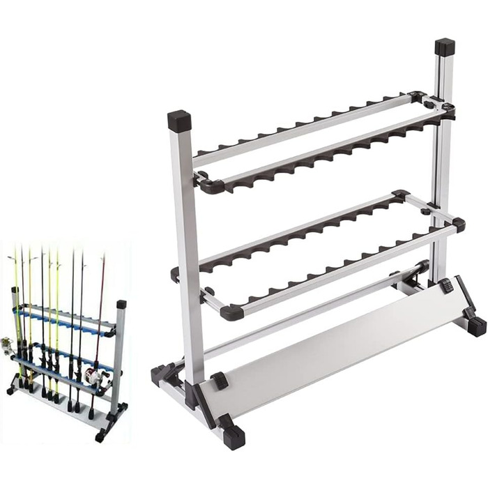 Підставка для вудки, тримач для вудки, підставка для вудки, тримач для вудки, підставка для вудки, підставки для вудки, портативний рибальський тримач на 24 вудки, алюмінієвий сплав, 73 см * 32,5 см * 72 см