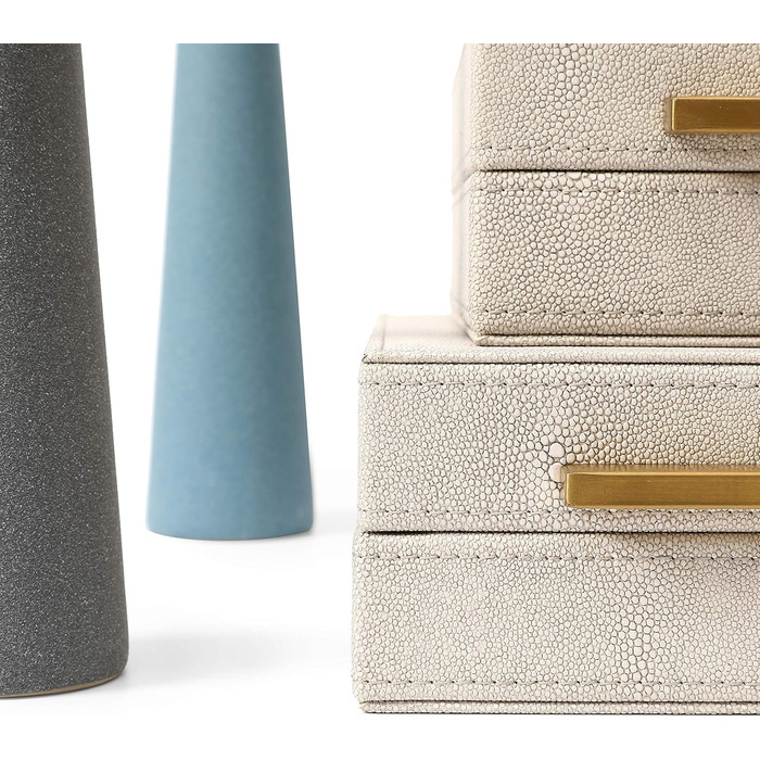 Набір із 3 декоративних скриньок Kingflux зі штучної шкіри кольору слонової кістки, ящики для зберігання, органайзер для ювелірних виробів, органайзер для чоловічих аксесуарів (кольору слонової кістки)