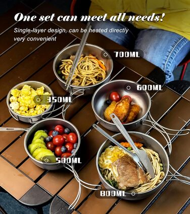 Набір титанових каструль та мисок Boundless Voyage зі складною ручкою, портативний посуд для кемпінгу на свіжому повітрі, тарілки та блюдця, столовий посуд Ti1096T