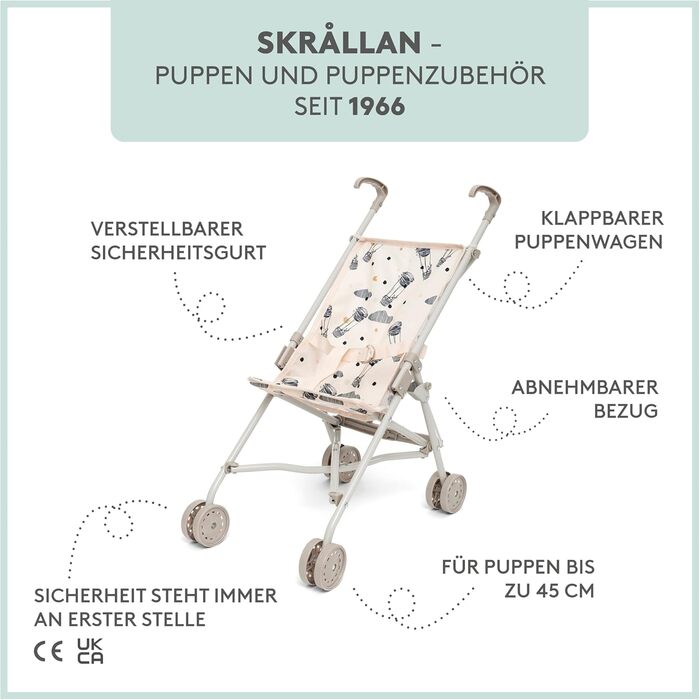 Коляска для ляльок від 3 років - 53 см велика складна коляска з ременем безпеки та чохлом, що миється - іграшкова коляска для ляль