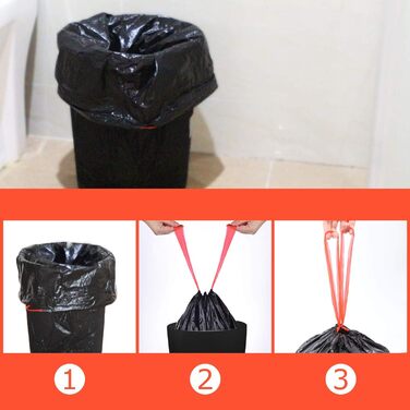 Сміттєві пакети ASelected, 200 шт. , 50-60 л, зі шнурком, сміттєві пакети з ручкою, супергерметичні, 10 рулонів, пакет для сміття зі шнурком, 60 літрів, великий 71 x 64 см, чорний, 60 л-чорний-200 шт.