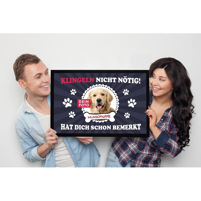 Персоналізований килимок для дверей з іменем та фотографією вашого собаки - власника домашнього улюбленця, нековзний та миється, чорний, 60x40 см