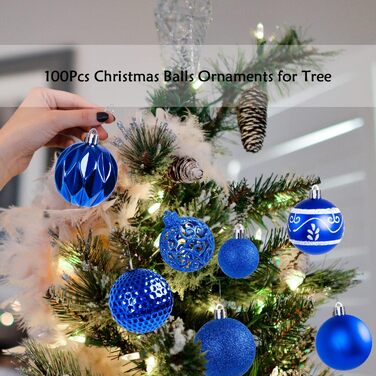 Набір ялинкових прикрас 100 предметів сині Ywlake