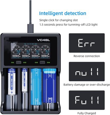 Зарядний пристрій USB C 18650 battey QC3.0 для швидкої зарядки літій-іонного акумулятора 18700 20700 26650 21700 AAA AA VC4SL для автомобіля, газонокосарки, мотоцикла, човна