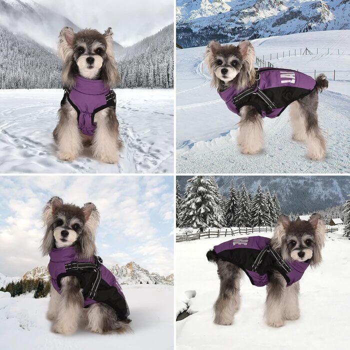 Пальто для собак, куртка для собак, зимове пальто для собак, водонепроникне пальто для собак, шлейка для собак, пальто, пальто для маленьких собак, зимове пальто для собак зі шлейкою для маленьких, середніх та великих собак, L, фіолетовий