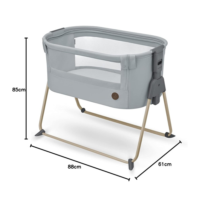 Ліжечко-тумбочка Maxi-Cosi Tori 2-в-1, ліжечко, від 0 до приблизно 6 місяців, 0-9 кг, компактно складається, легка, 5 регулювань висоти, портативне ліжечко-тумбочка з дихаючою сітчастою тканиною, колір Beyond Grey