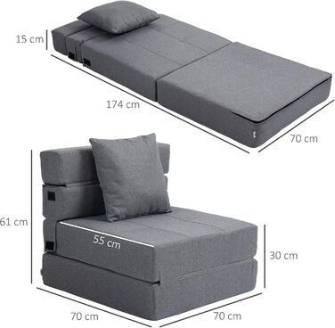 Розкладне крісло-ліжко HOMCOM, диван-ліжко, розкладне крісло 2-в-1 з функцією ліжка, крісло-реклайнер з подушкою, гостьове ліжко для вітальні, спальні, витримує до 120 кг, темно-сірий