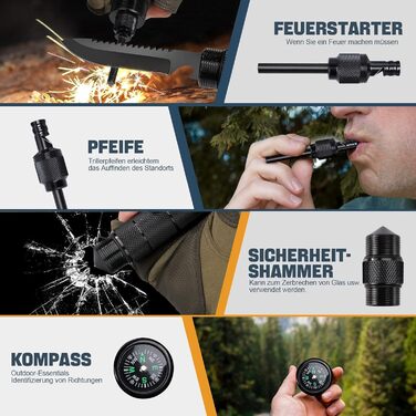 Золотий Птах Axt Survival 9-в-1 Набір для виживання та кемпінгу, гострий туристичний сокира-мультитул з молотком, піхвами, свистком та компасом (41 см)