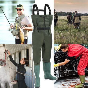 Чоловічі та жіночі водонепроникні рибальські штани Wathos з нейлону 70D, ПВХ та неопрену для риболовлі, фермерських та будівельних робіт, розмір 43, зелені