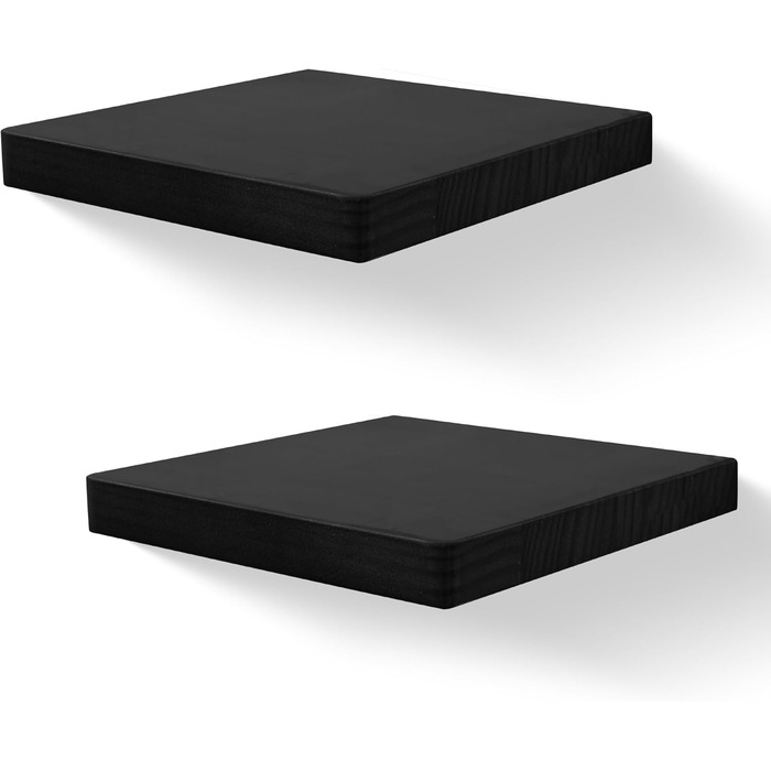 Плаваючі настінні полиці, комплект з 2 шт. , квадратні полиці з масиву дерева 20,3 см, маленькі декоративні настінні полиці для ванної кімнати, спальні, вітальні та кухні Чорний Чорний 20,3 см - 2 шт. и