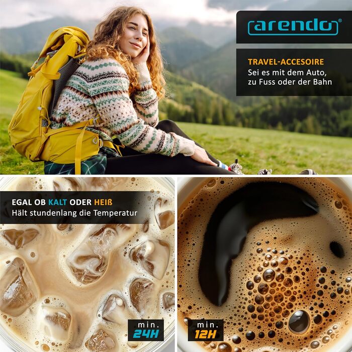 Термос з нержавіючої сталі об&39ємом 1 л - з 2 чашками - Термос з подвійними стінками - 1000 мл - Закриття одним клацанням - Герметичний - Знімна кришка - Без BPA - Стійкий до газованих напоїв - Срібний