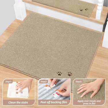 Килимок для сходів BEQHAUSE - Нековзні сходинки, Підходить для дерев&39яних сходинок, Можна прати в пральній машині, М&39який поліестер, Килимок для сходів, 76,2 x 76,2 см, Бежевий 76 x 76 см (Квадратний) Бежевий - Відбиток собачої лапи 1