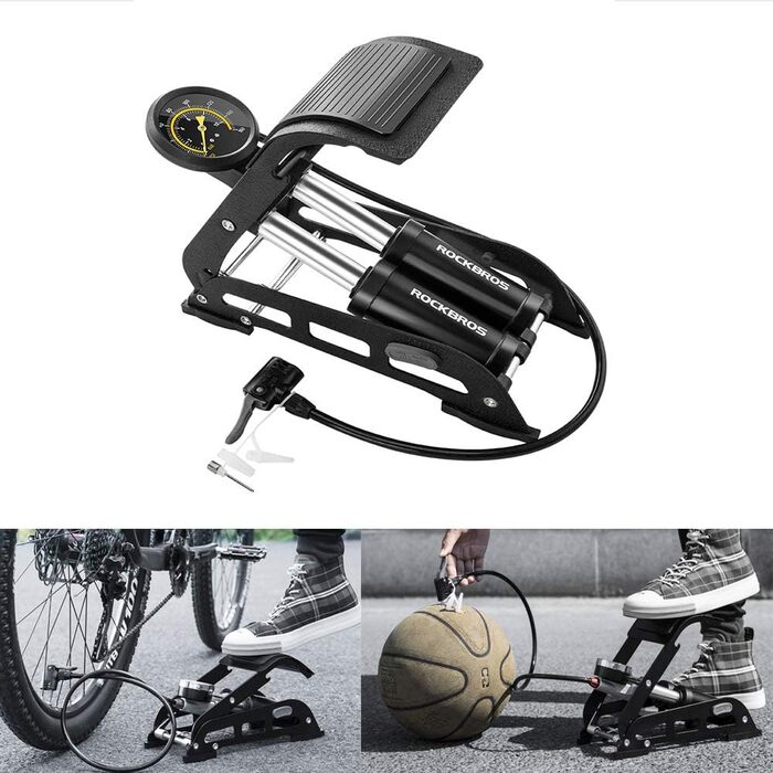 Велосипедний насос, подвійний циліндр, ножний насос з точним манометром для велосипеда, м&39яча, повітряної кульки, ножний насос, чорний
