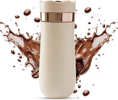 Дорожня кружка френч-прес Tidyard, портативна кавова дорожня кружка на 320 мл, кавоварка з нержавіючої сталі з подвійною ізоляцією для меленої кави та чайного листя на ходу Слонова кістка