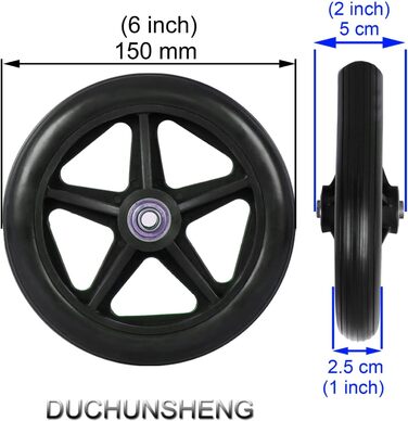 Коліщатка для інвалідних візків LIGUOYI з підшипником - 2 шт. и - 6 дюймів 7 дюймів 8 дюймів, змінні ролики для інвалідних візків, допоміжні засоби для ходьби, ручний візок, протиковзкі запасні колеса з віссю, передні колеса чорні, отвір для підшипника 8 