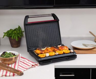 Гриль для фітнесу, контактний гриль, гриль для паніні та сендвічів, поверхня 33 x 22 см, до 7 порцій, нержавіюча сталь/червоний En
