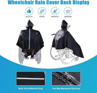Дощовик-пончо  для інвалідного візка для дорослих з напівпрозорим капюшоном