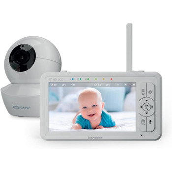 Радіоняня з камерою, 5 дюймів 720P HD, без WiFi, нічник, колискові, радіус дії 300 м, двосторонній аудіо, режим ECO, 4-кратне збіл