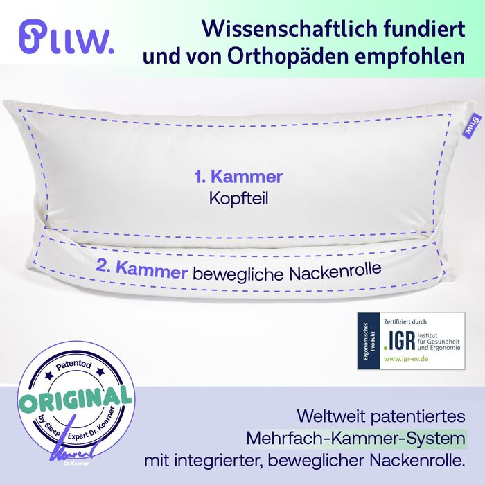 Ортопедична подушка для шиї 40x60 Подушка для зняття болю в шиї з рухомим валиком для шиї Ергономічна подушка для сну на боці з чохлом Індивідуально наповнювана подушка для підтримки шиї Стандарт Oeko-Tex 100 60x40
