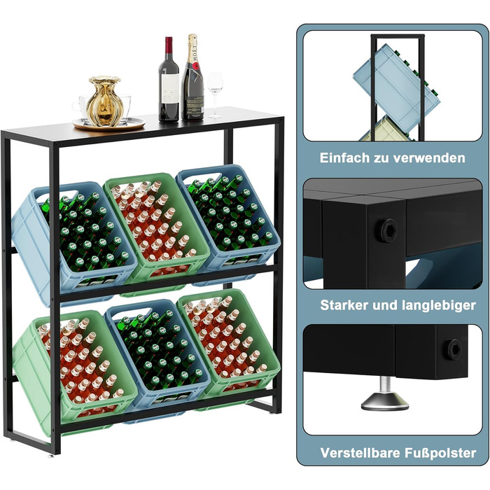 Стелаж для напоїв з полицею, стелаж для напоїв на 6 напоїв, стелаж для пива, окремий стелаж для напоїв, кухонна полиця, стелаж для пивних ящиків, підставка для ящиків, для вітальні, кухні, ополоник для вина