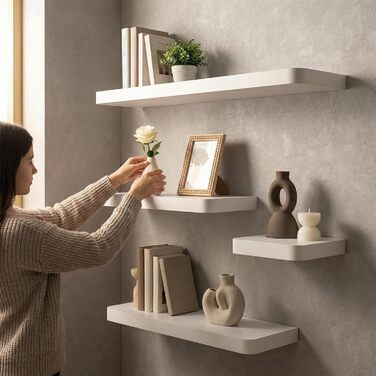 Настінна книжкова полиця - 80x24 см - Плаваюча полиця - Підвісна полиця - Полиця для полиць - Біла - Кухонна полиця - Дитяча книжкова полиця - Декор для вітальні - Полиця для спецій, біла, 80x24